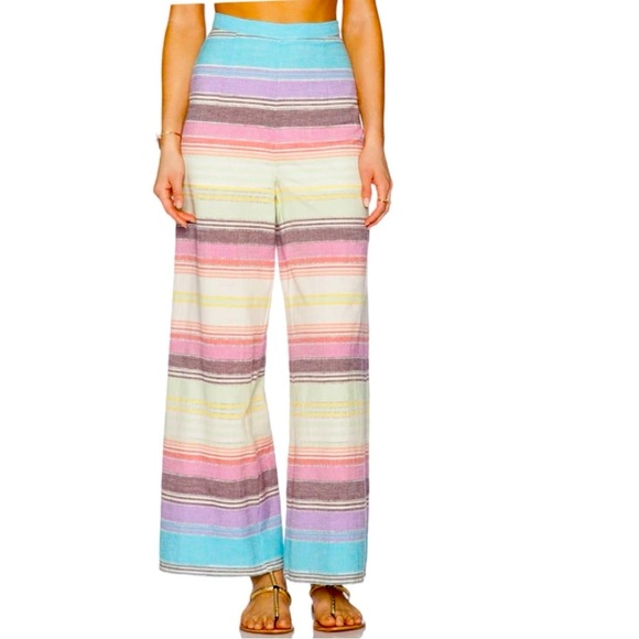 Mara Hoffman 2015 Collection Multi Color High Rise Striped Wide Leg Pant Size 8 - Picture 1 of 10
